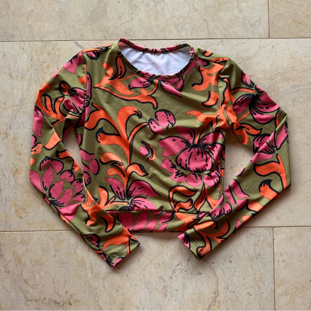 Seea swimwear cropped floral long sleeve rash guard
